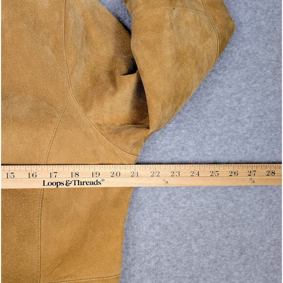 Vintage Pursuits Ltd Suede Leather Jacket Womens 14 Tan Button Up Y2K Clean Girl - Picture 11 of 13